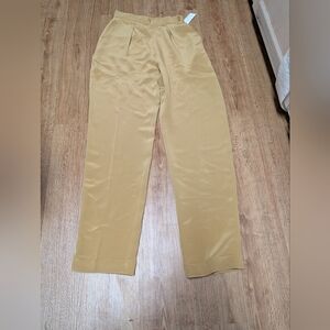 Jones New York 100% Silk Pants Womens 4 Gold Satin High Rise Dress Trousers